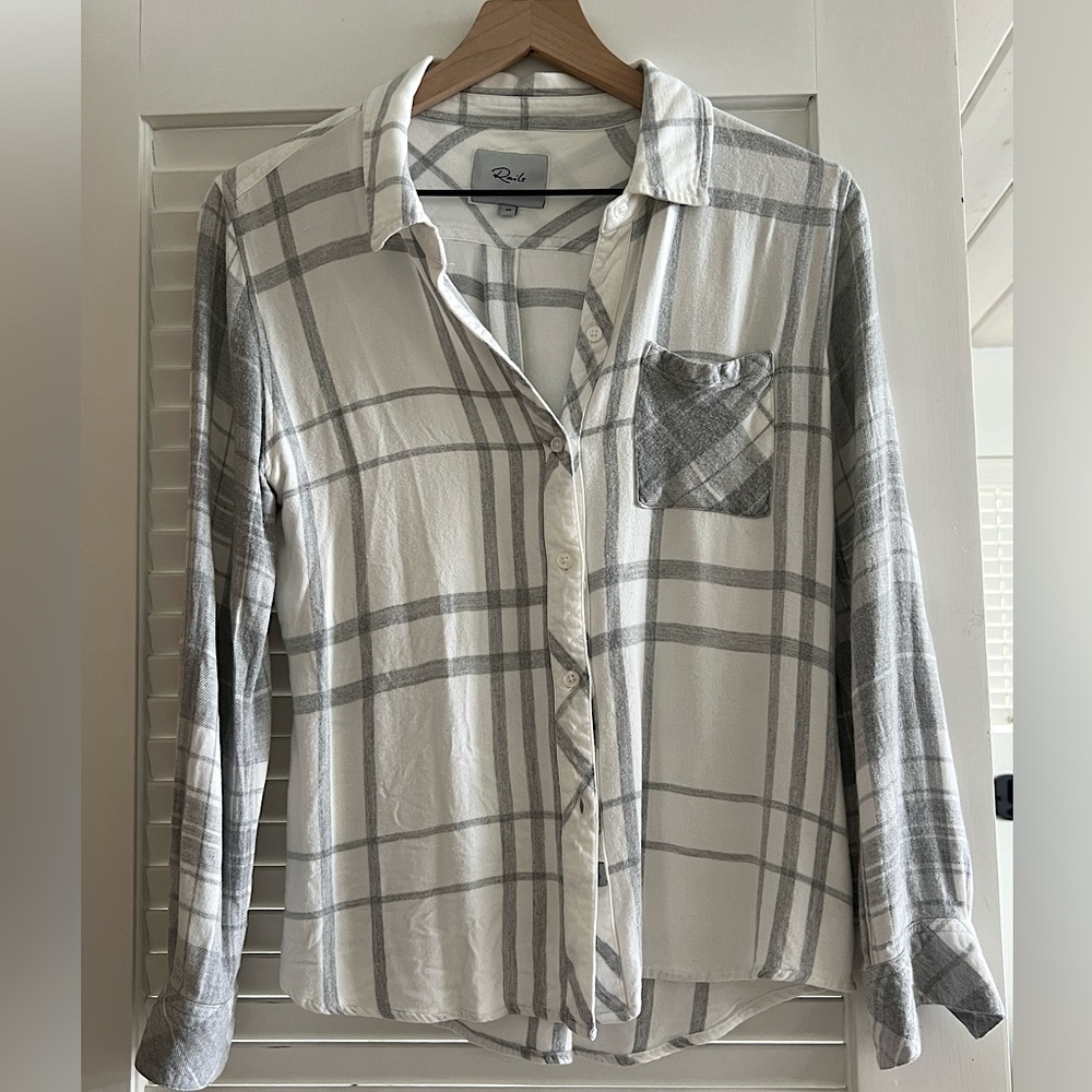Rails white plaid button down, XS